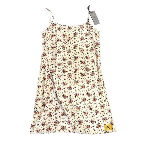 NWT Calvin Klein Jeans Cream Ditsy Floral Sleeveless Mini Dress Size Small - Picture 1 of 5